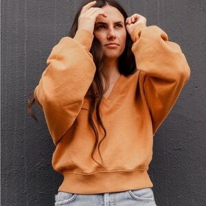 AGOLDE V Neck Balloon Sleeve Sweatshirt in Umber L